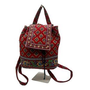 Vera Bradley Villa Red Backpack Floral Geometric Quilted Cotton Vintage Retired